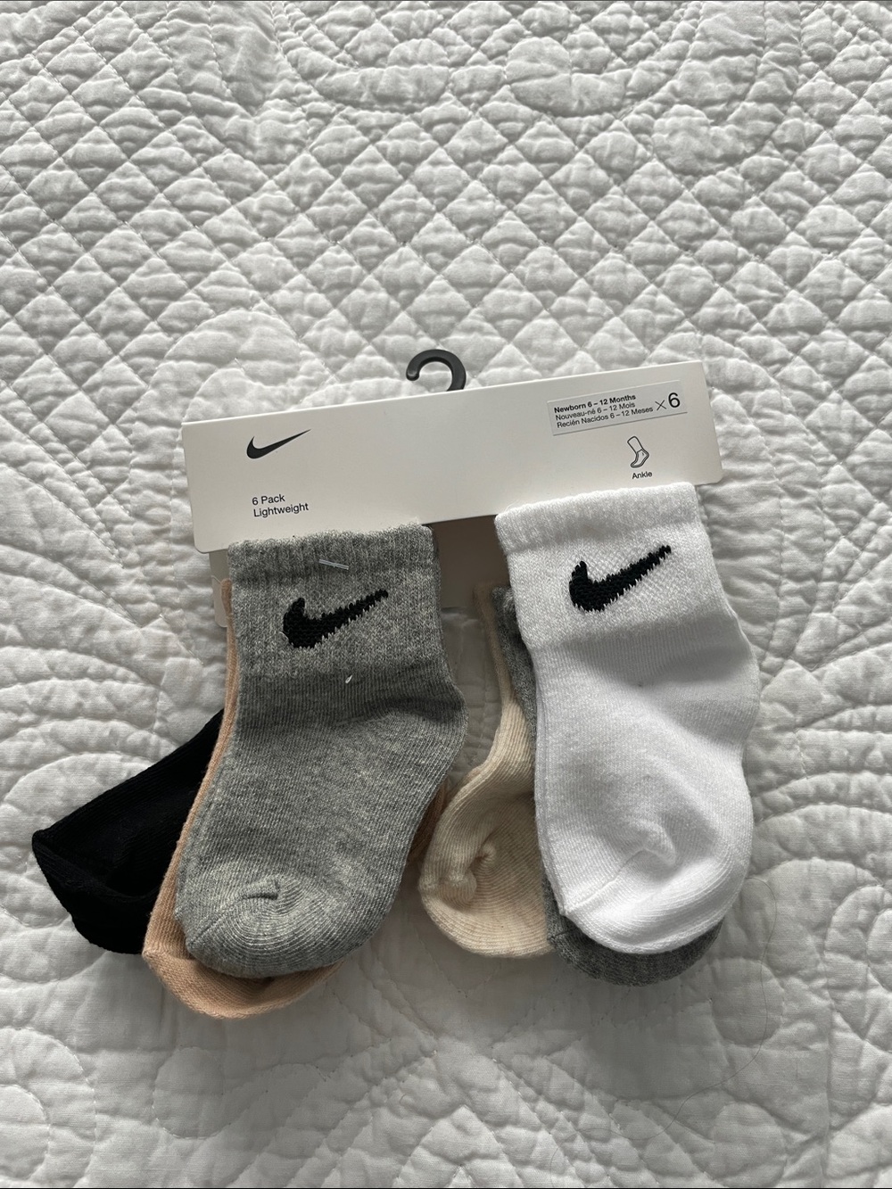 Nike Infant 6-Pack Socks in Black, Gray, White, Peach, Cream